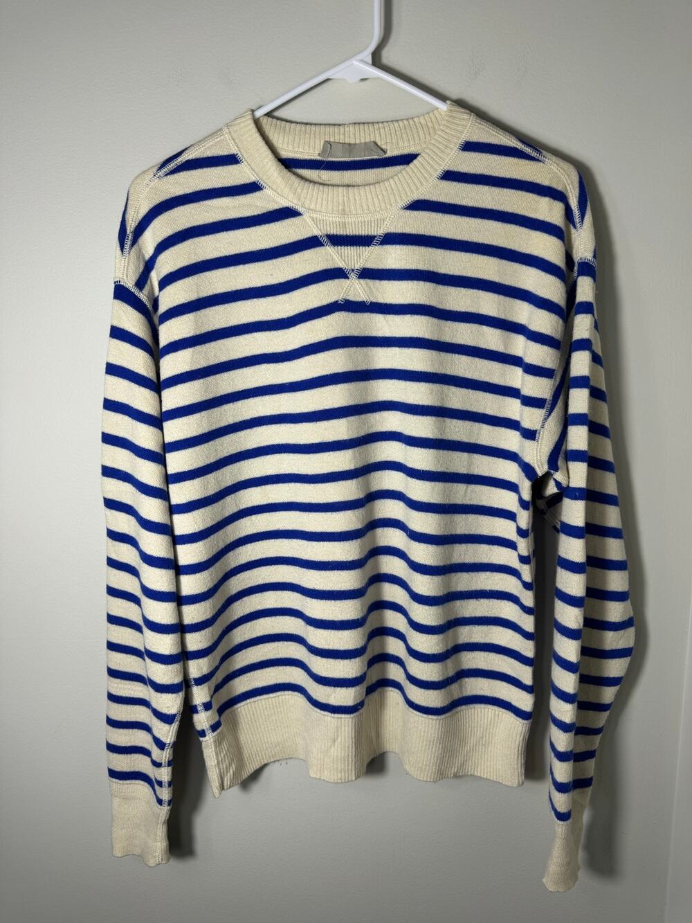 Everlane Navy and Cream Striped Knit Wool Cotton Nautical Sweater Size M